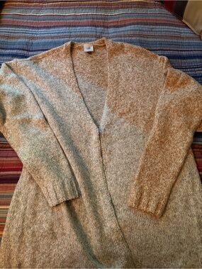CAbi Open-Front Marled Beige-Brown Cardigan